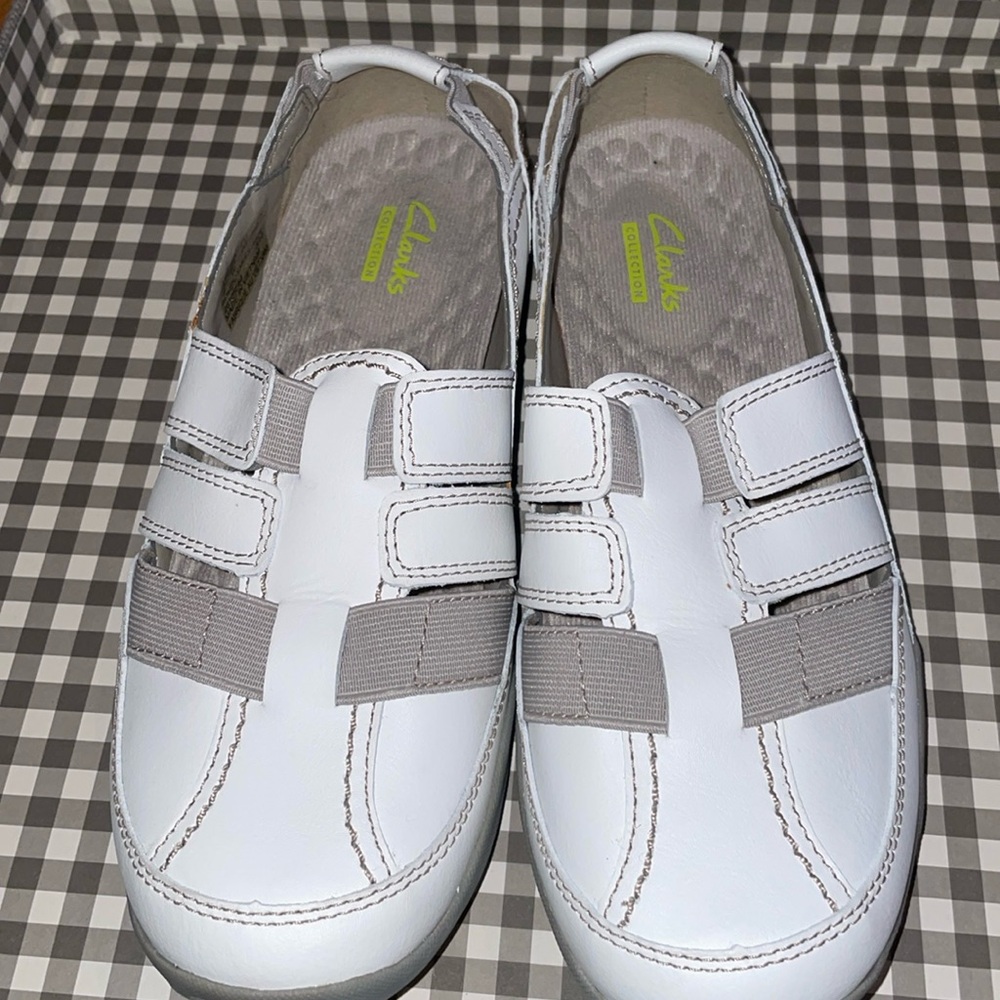 New Clarks Haley Stork 6.5 W 6 1/2 Leather Sandals Slip on Summer Comfort Shoes